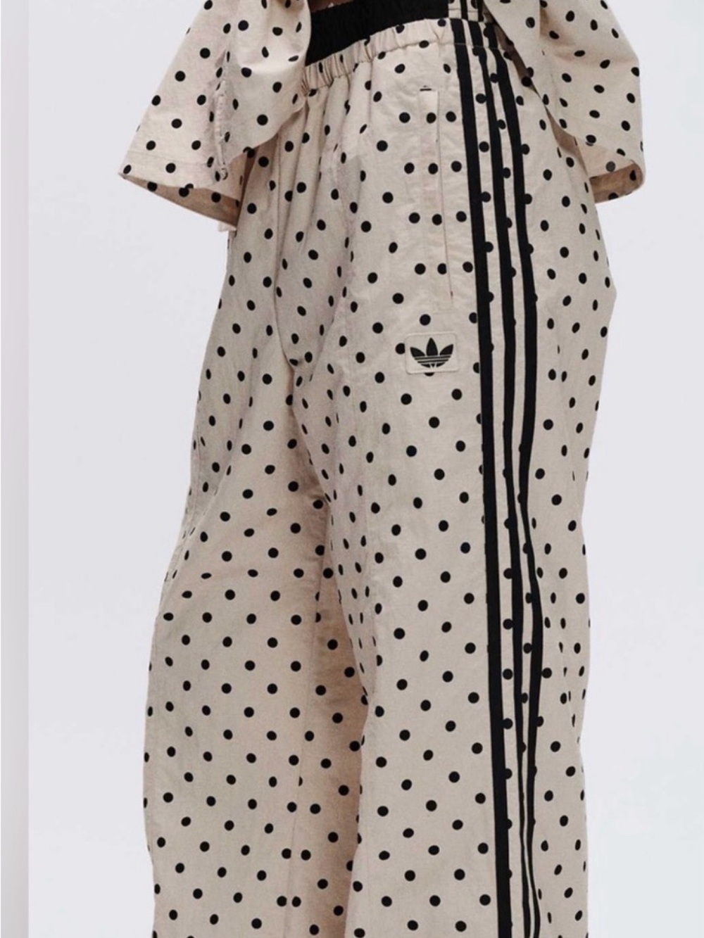 Adidas x ASOS Cream Polka Dot Wide-Leg Track Pants with Black Stripes size M